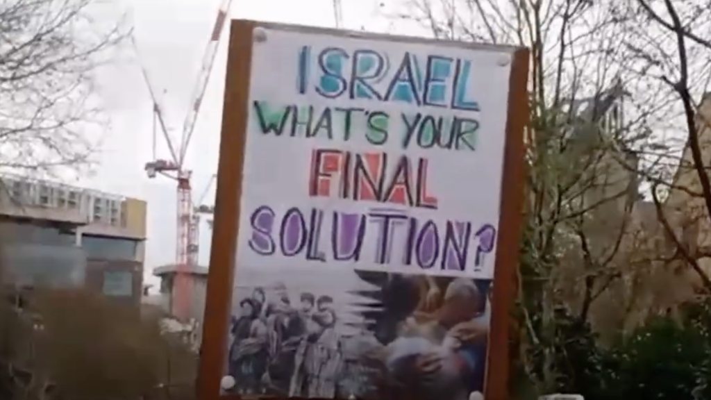 ‘Israel, what’s your final solution?’ sign during anti-Israel protest in London