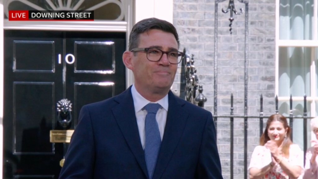 Andy Burnham outside Downing Street, becoming Prime Minister
